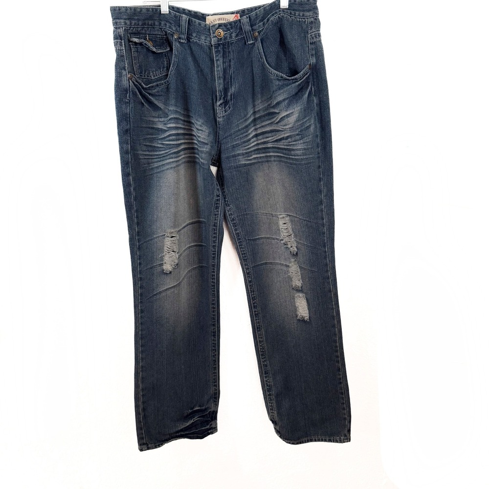 Agile Ripped Distressed Jeans Relaxed Fit Denim Pants Blue Mens 40X33